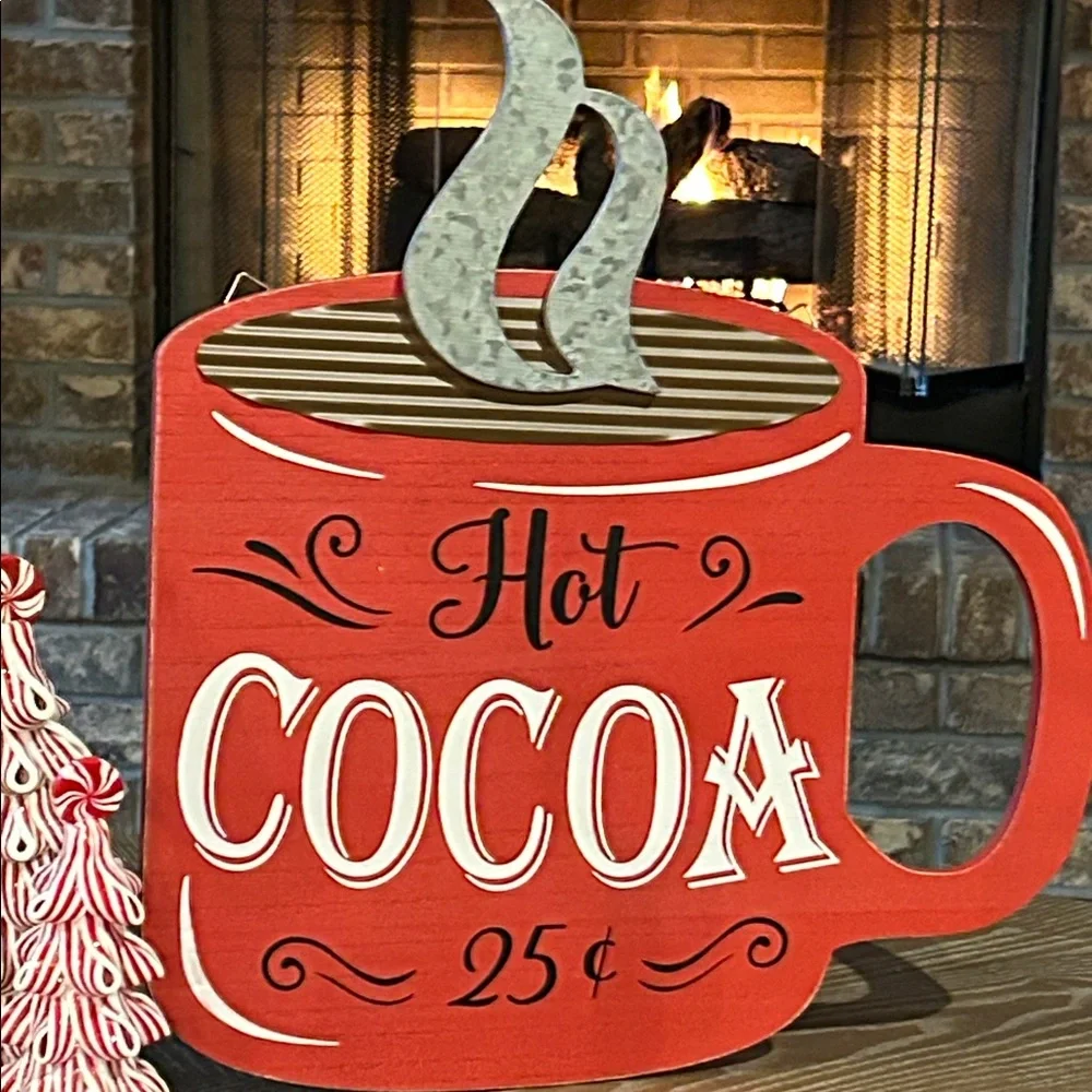 NEW! LARGE Vintage Inspired Cottage NORTH POLE Hot Cocoa Wood & Metal Sign